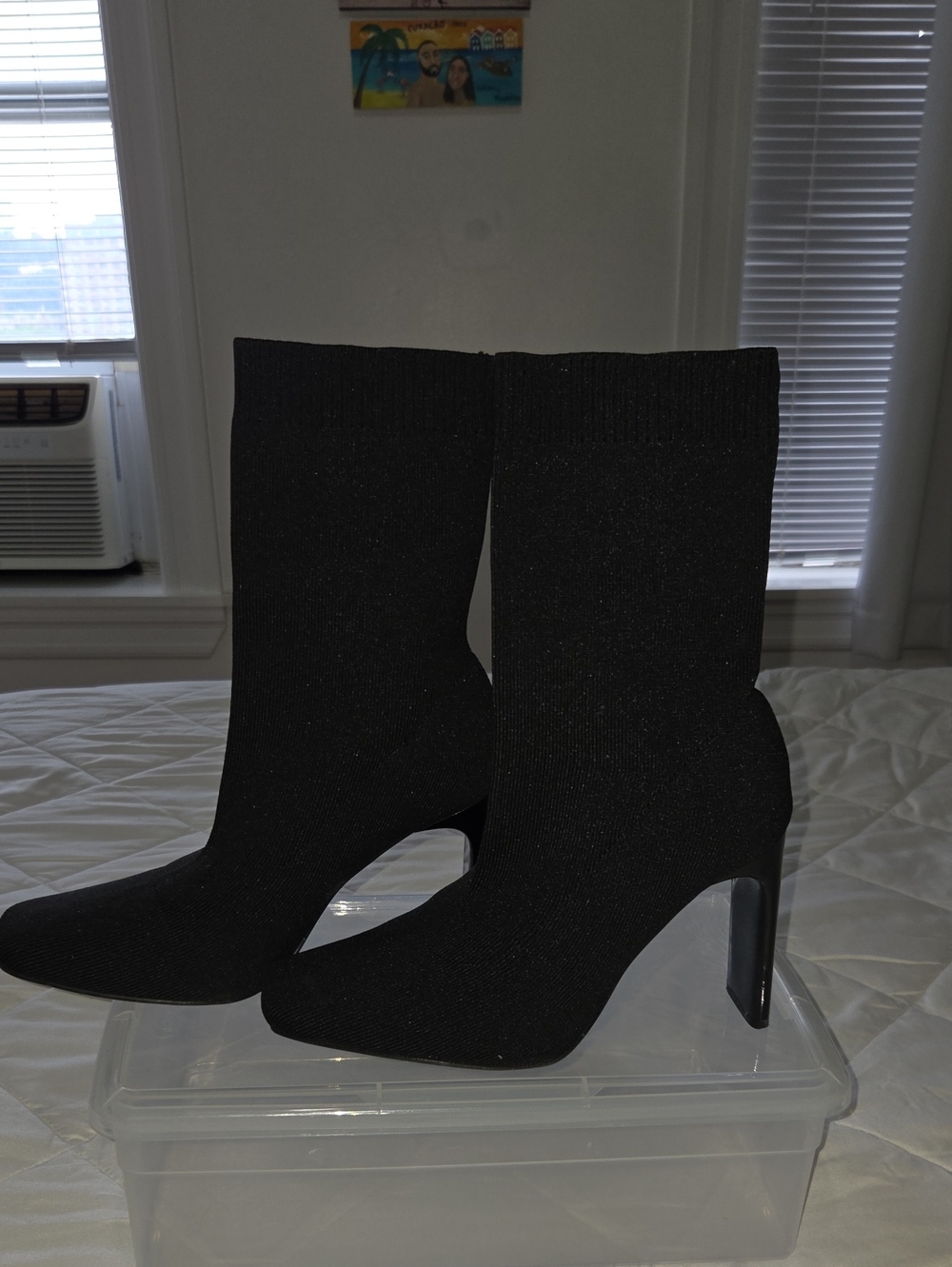 Miss Lola Black Stretch Mid-Calf Stiletto Booties